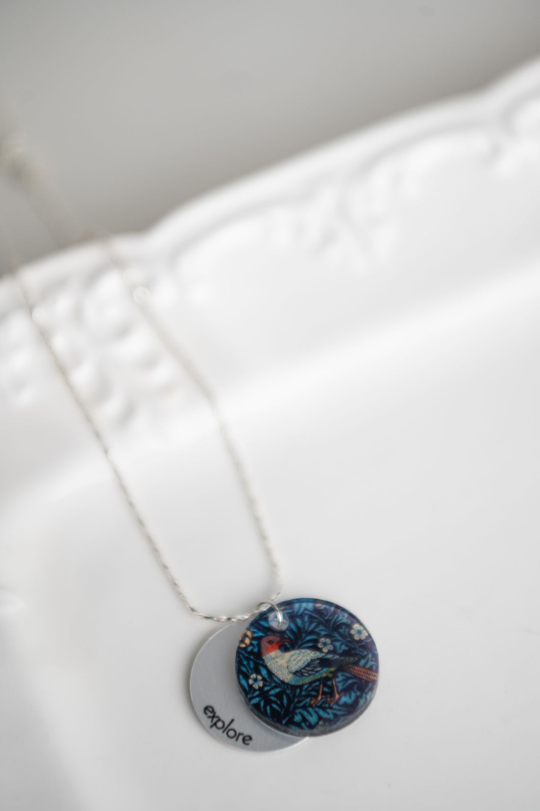 Song Bird Eclipse Charm Necklace - silver