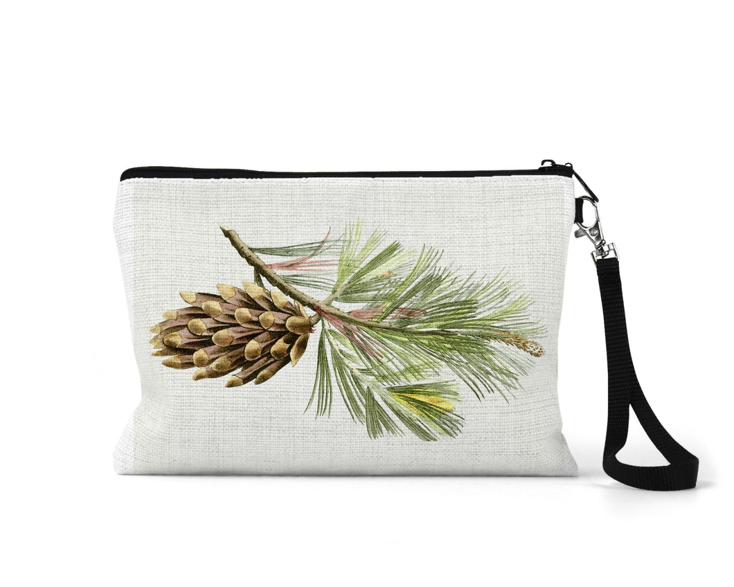 Winter Forest Pine Holiday Vintage Botanical Linen Blend Accessory Bag
