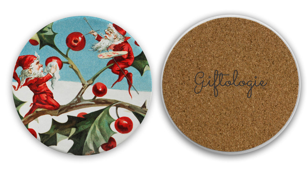 Vintage Elves Holly Coaster
