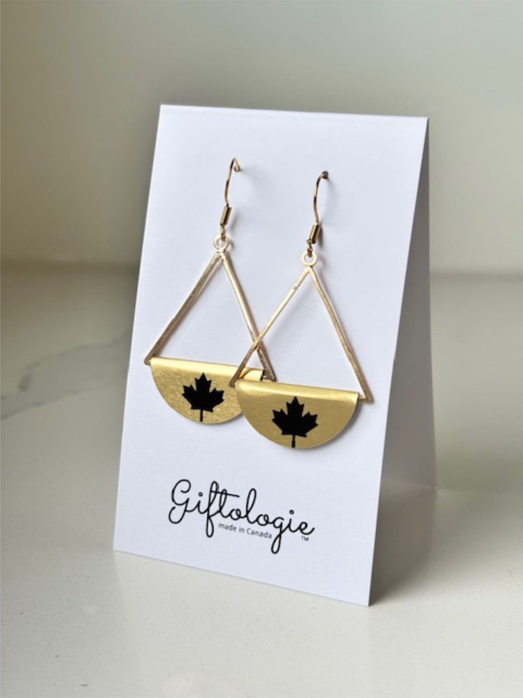 Black Maple Leaf Dangle Earrings - Gold