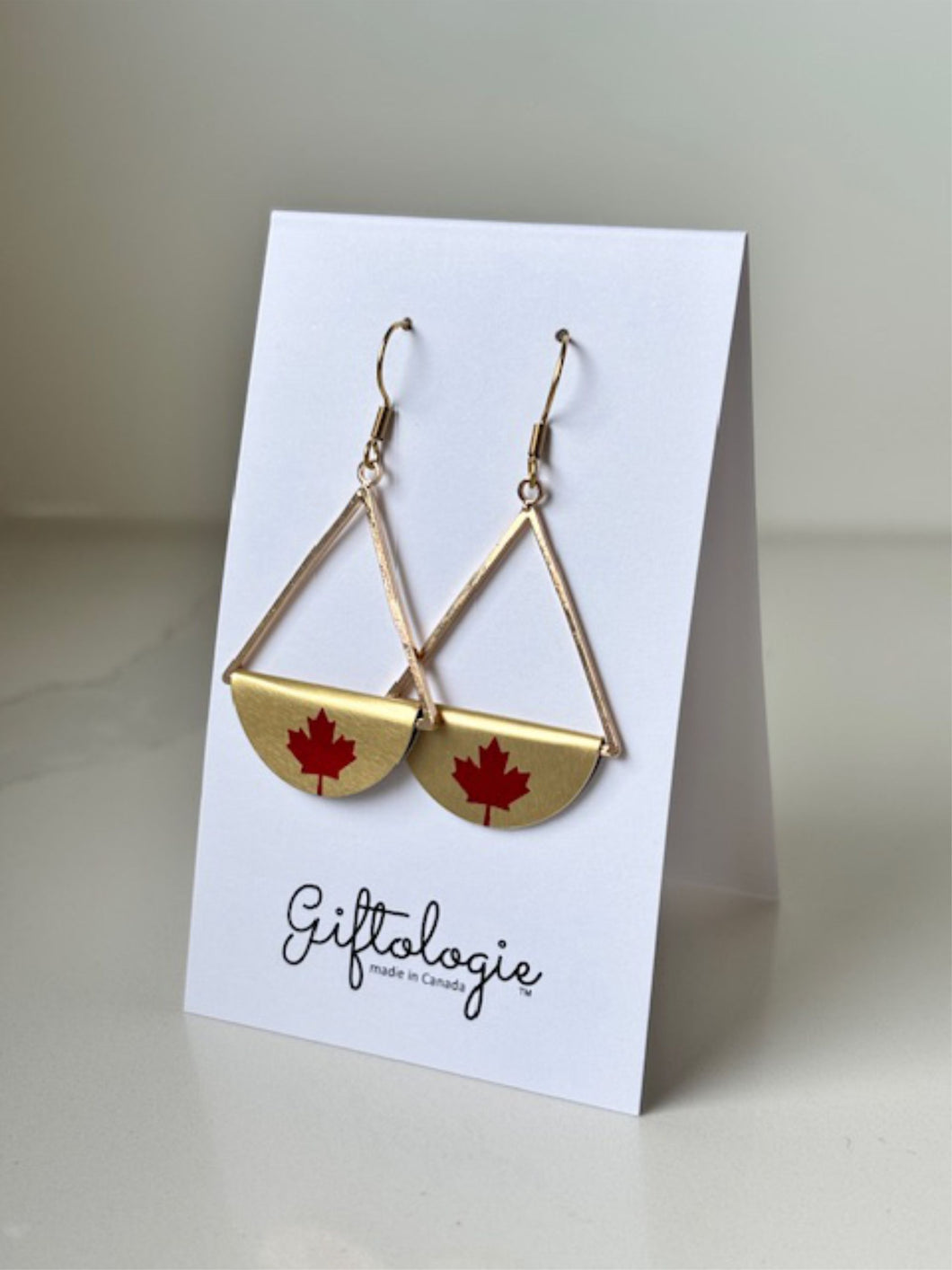 Red Maple Leaf Dangle Earrings - Gold