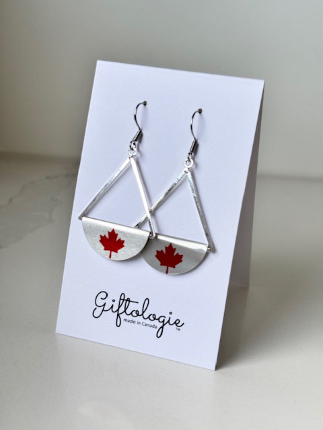 Red Maple Leaf Dangle Earrings - Silver
