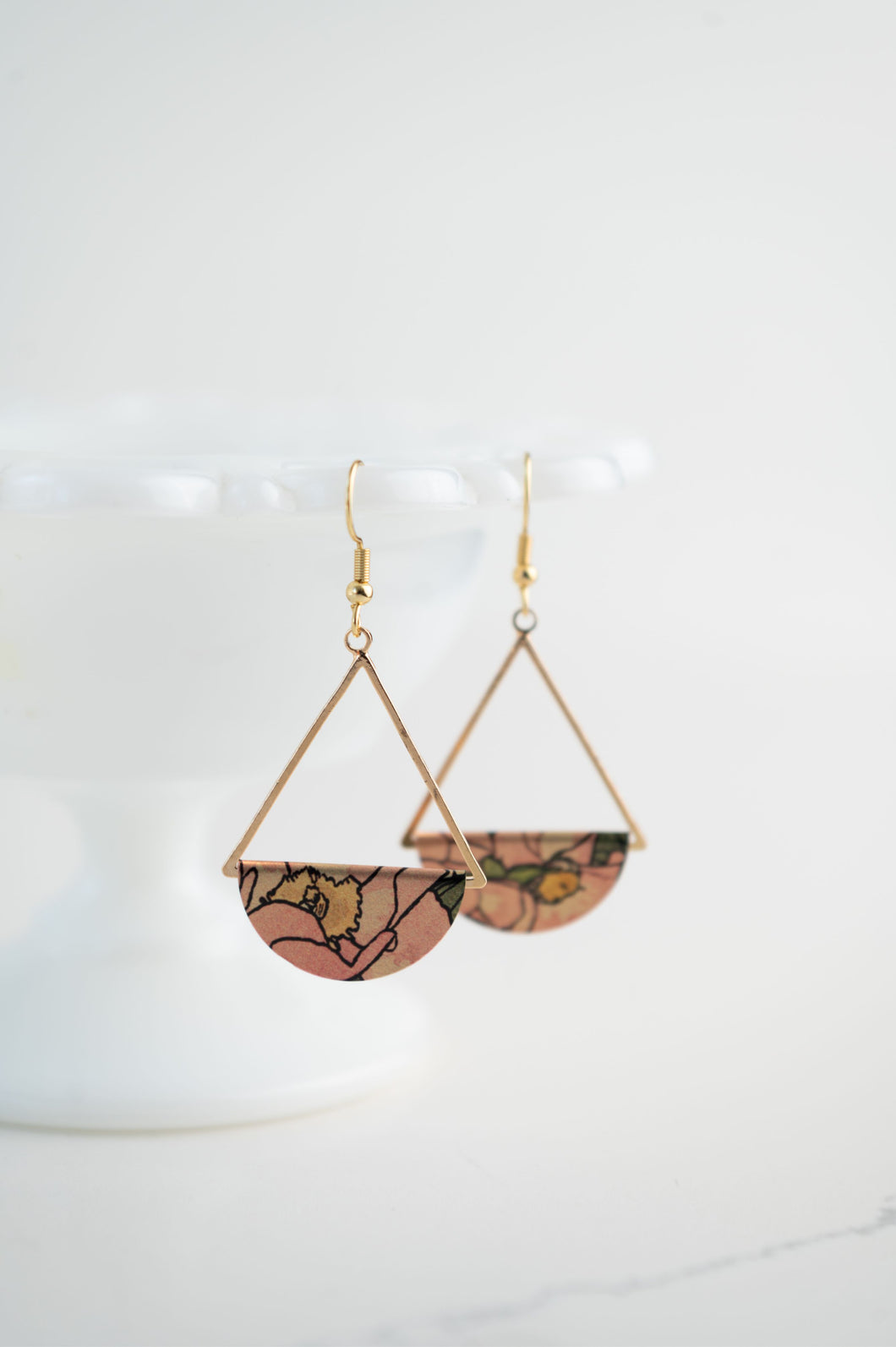 Pink Pearl Dangle Earrings - gold