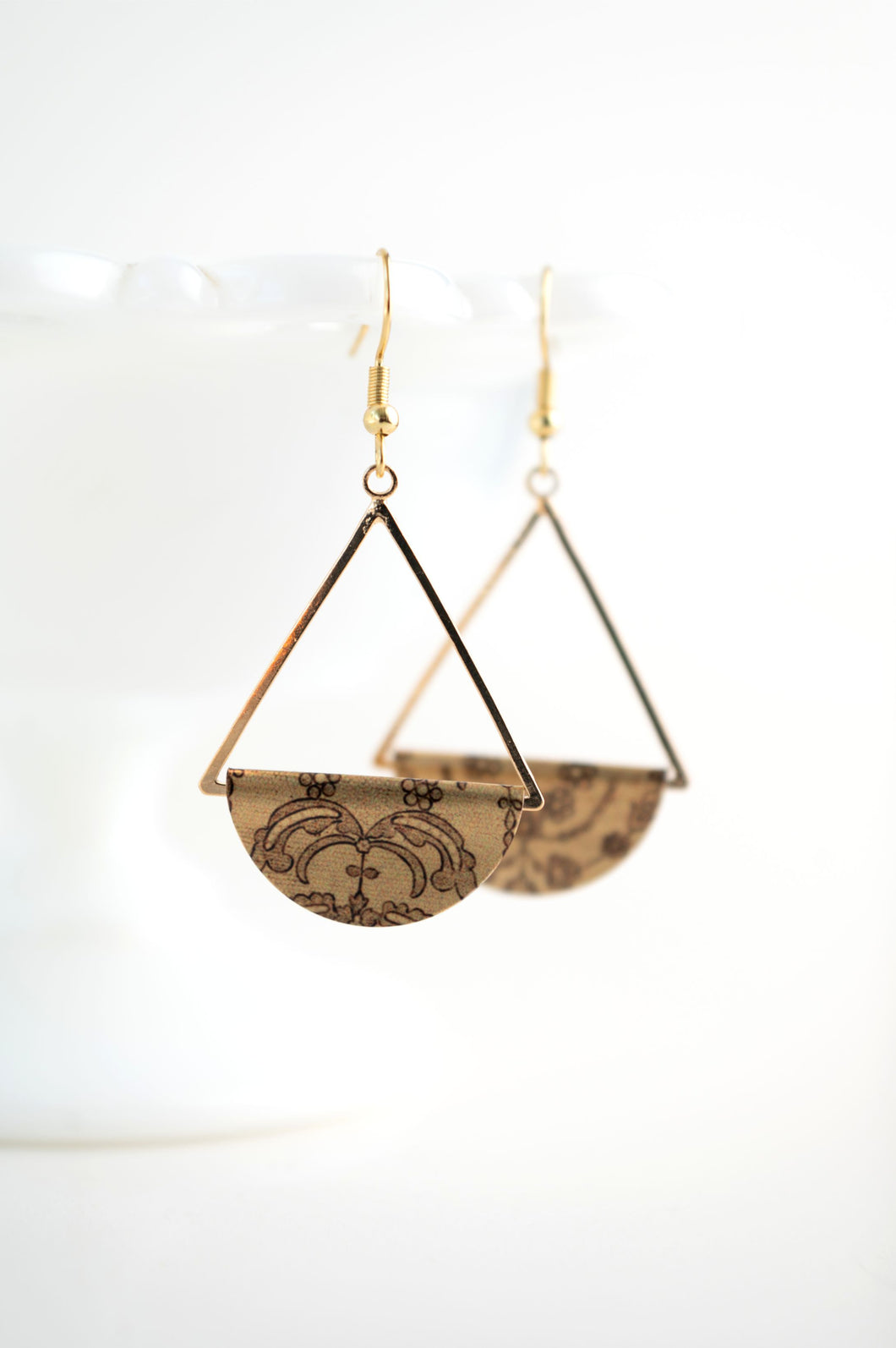 Cross Stitch Dangle Earrings - gold