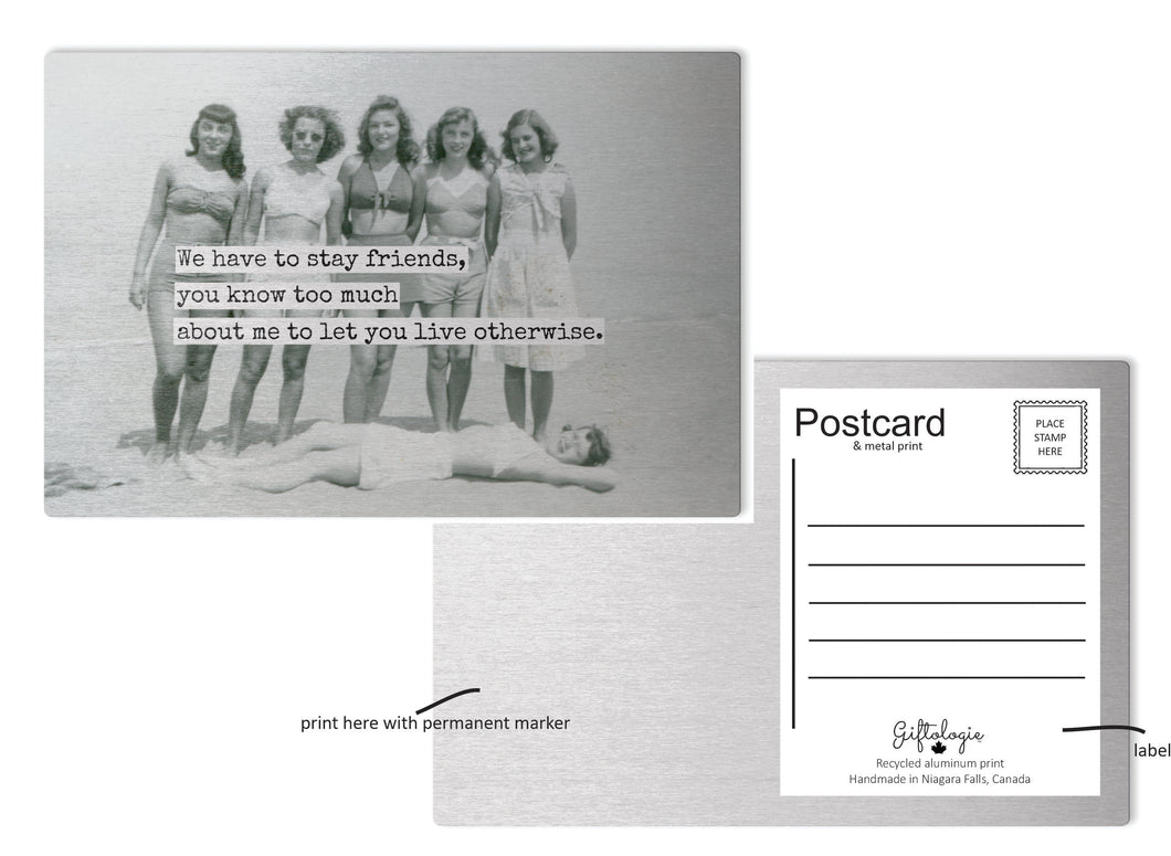Recycled Metal Postcard - We have to stay friends - MCM Vintage