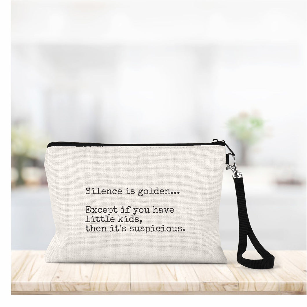 Silence is Golden Linen Zippered Bag